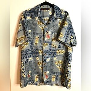 Roundy Bay Vintage Hawaiian Shirt Hula Dancer Floral (M)